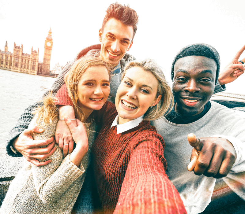 Secrets of top inluencers. Friends taking a selfie with London in the background